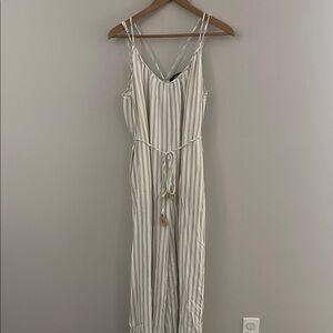 Cream Striped Jumpsuit with Spaghetti Straps